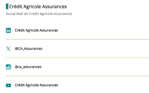 Pop-in listant les réseaux sociaux de Crédit Agricole Assurances